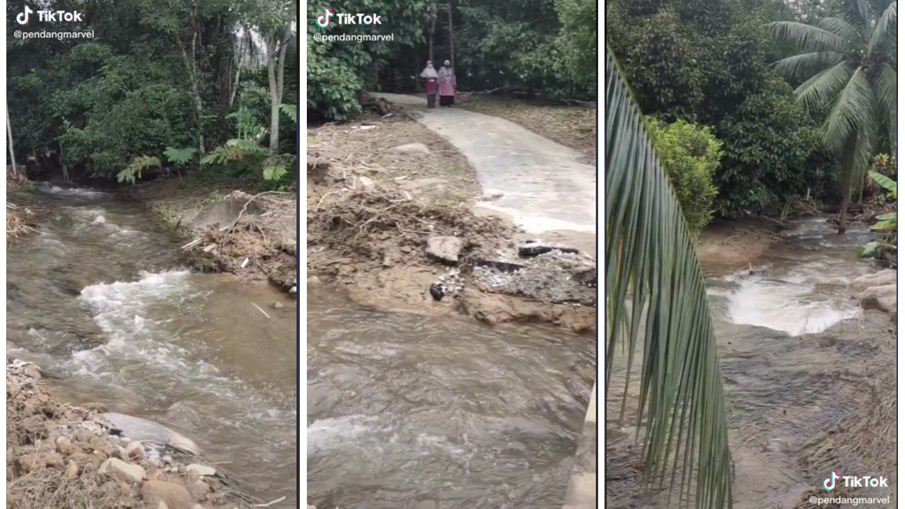 (video) Sebuah Sungai Cantik Terbentuk Di Tengah Kampung Selepas Berlaku Trag3di Kepala Air